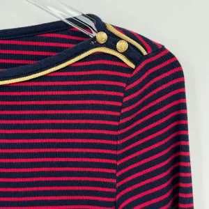 Ralph Lauren LRL blouse women's M striped red navy boatneck button cuff nautical thumbnail 2