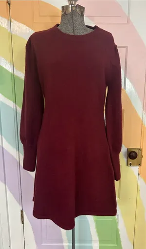 AnnieWear NWT Women’s Sweater Dress Sz M Burgundy Long Sleeve 👽🧡 thumbnail 1
