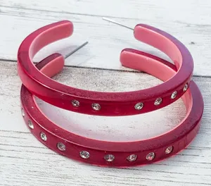 Large Red Hoops Stud Earrings For Pierced Ears - 1 & 7/8" - Missing Gems thumbnail 1