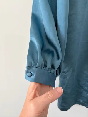 Lulu’s Got The Love Slate Blue Satin Square Neck Mini Long Sleeve Dress Medium thumbnail 3