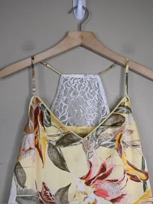 WHBM Women's M Lace Racer Back Floral Havana Print Flowy Lined Camisole Tank thumbnail 3