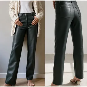 Aritzia Wilfred Melina Vegan Leather Pants Women Sz 2 Deep Green High Rise Straight thumbnail 2