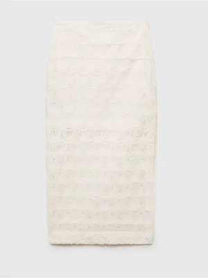 Mango MNG - NWT Cream Floral appliqué Lace Midi Skirt, half lined thumbnail 7