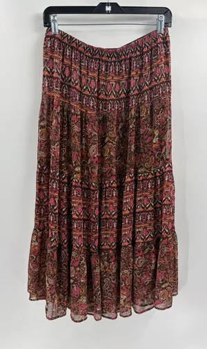 Y2K Boho Paisley Tiered Maxi Skirt bohemian boho beach Brown Pink size small thumbnail 1
