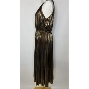Lucy Paris Metallic Gold Pleated Halter Midi Dress DR3713-2 Small thumbnail 4