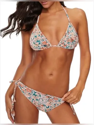 Floral Triangle Tie-Side Bikini Set - Peach Floral thumbnail 1