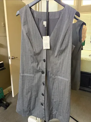 a new day Gray Pinstripe V-Neck Button Front Dress thumbnail 2