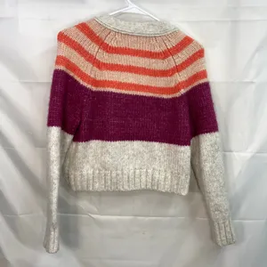 American Eagle women's cream striped button front v-neck‎ thick wool sweater S thumbnail 7