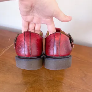 Dr Martens • vintage 8251 t-strap mary janes cutout sandals red leather England thumbnail 8