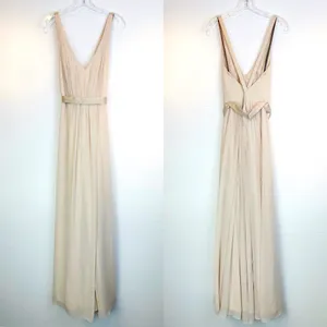 White by Vera Wang Cream Chiffon V Neck Cross Back Full Length Gown Size 4 thumbnail 4