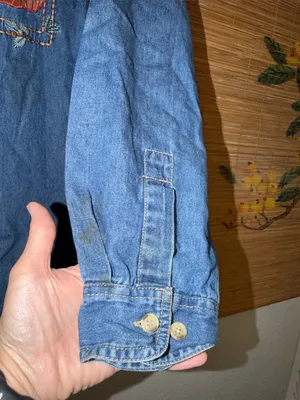 Vintage 90s Denim Shirt Pumpkin Embroidered Jean Shirt cottagecore granny teach thumbnail 4