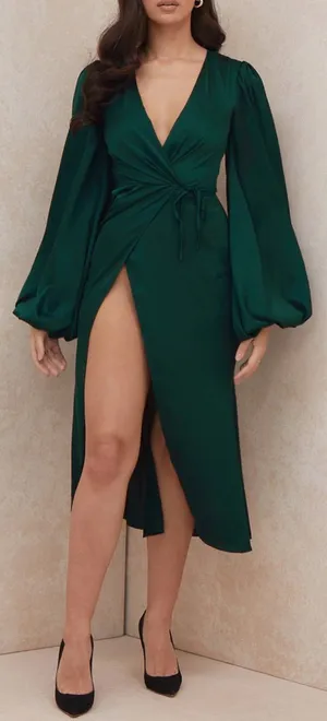 NEW HOUSE OF CB Shilol wrap dress emerald green Sz XS thumbnail 1