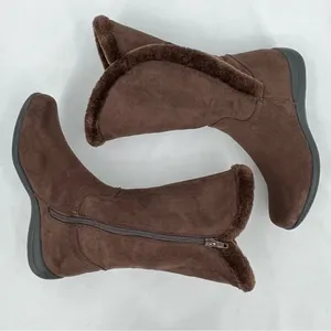 Bass FlexStep Loretta Chocolate Brown Faux Suede Fur Trim Tall Zip Boots Size 7 thumbnail 4