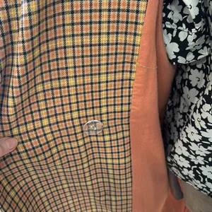 Anthropologie Lost + Wander orange & yellow plaid trench coat thumbnail 9