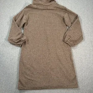 Max Studio Houndstooth Cowl Neck Dress Women's Medium Brown Long Sleeve Pockets thumbnail 9
