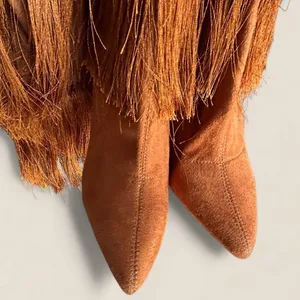 Source Unknown long fringe festival Women's Orange Brown knee high Boots size 7 thumbnail 6