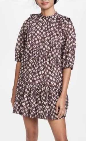 Sea Brown Abstract Mixed Print High Neck Ruffle Tiered Mini Dress Size 0 thumbnail 1