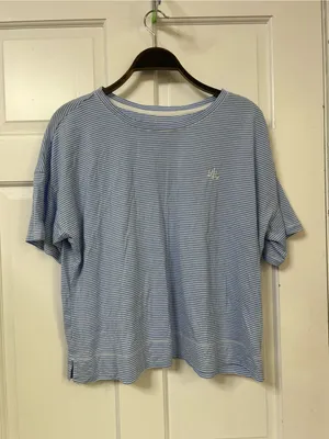 Lauren Ralph Lauren Light Blue & White Striped Short Sleeve Tee thumbnail 2