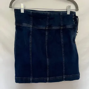 Free People Y2K Corset Denim Skirt Sz 10 Festival Indie Sleaze Dark Wash Mi thumbnail 6