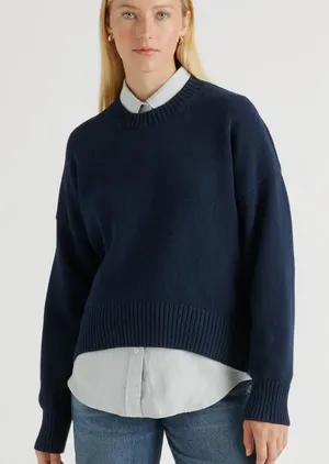 Quince 100% Organic Cotton Boyfriend Crew Sweater navy small thumbnail 1