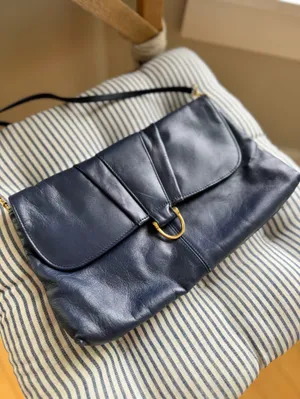 Vintage 80s 90s Navy Gold Genuine Leather Purse Shoulder Bag thumbnail 3