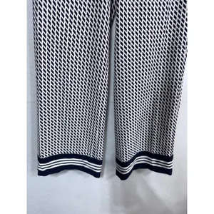 Talbots 2 Navy White‎ Blue Geometric Print Wide Leg Pants Women's Career Chic thumbnail 2