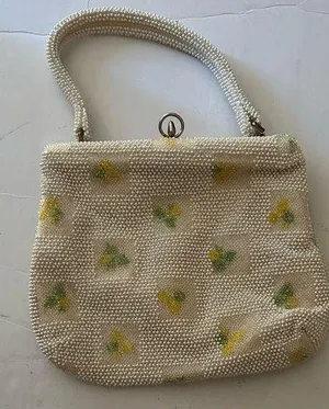 Vintage Floral Beaded Purse Yellow thumbnail 1