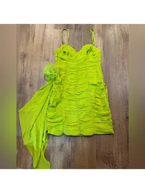 NWT FOR LOVE & LEMONS Lorlai Mini Dress in Lime Green Ruched Dress Medium thumbnail 8