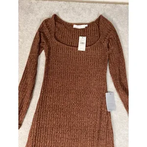 astr the label kylie dress brown ribbed midi slit nwt‎ small thumbnail 6