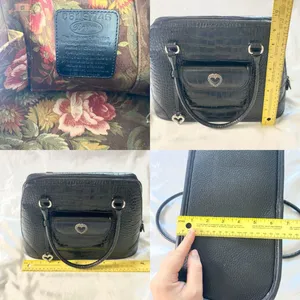 Vintage Black Leather Brighton Croc Heart Charm Large Tote Satchel Handbag thumbnail 8