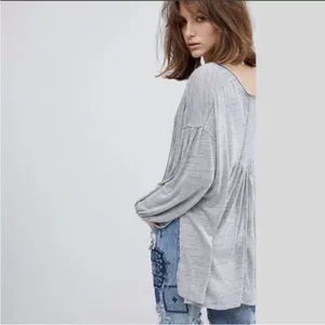 FREE‎ PEOPLE Just a Henley Oversized Tunic Tee Top Gray, small thumbnail 5