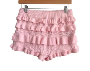 NEW Edikted Pink Crochet Knit Ruffle Bloomer Shorts Coquette Y2K Size M/L thumbnail 1