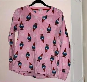 🇺🇸Lounge affair pink gnome and snowflake soft fleece like pajama SET thumbnail 1
