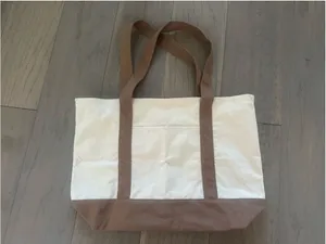 Women's Beige and Brown Canvas Tote Bag, One Size thumbnail 3