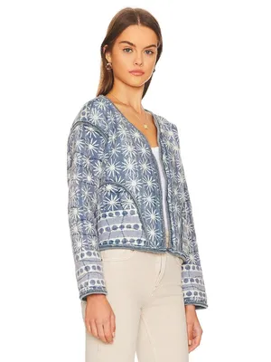 NWT Free People Kara Quilted Cardi Jacket in Pacific Combo Open Front S thumbnail 2