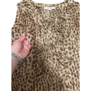 LOFT‎ Women's Medium Sleeveless Top Brown Animal Print Ruffle Blouse thumbnail 4