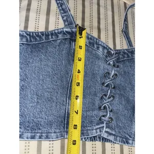 Social Tourist Abercrombie Denim Lace Up Cropped Corset Top Sz M Women’s thumbnail 9
