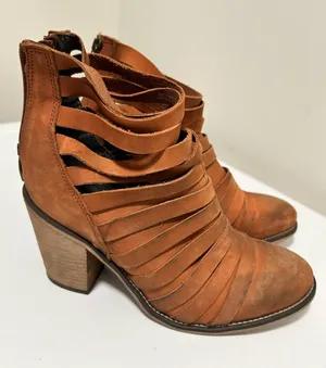 Free People Hybrid Strappy Leather Booties Terracotta Tan Size 9 - 9.5 US 40 EU thumbnail 1