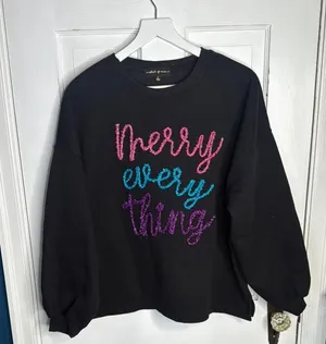 State Of Mine Sparkle Tinsel Merry Everything Sweatshirt W1421 Sz L thumbnail 5