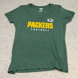 NFL Team Apparel Green Bay Packers Womens V-Neck T-Shirt Green‎ Large Football thumbnail 1