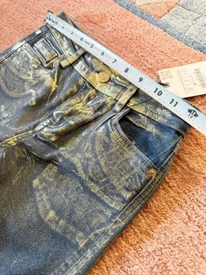 Zara Metallic Gold Coated Skinny Jeans Women Size 0 / EU 32 Blue Gold Stretch NW thumbnail 5