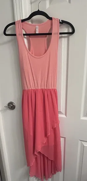 Xhilaration S/P Coral Pink Hi-Low Maxi Dress Layered Ruffle Tie Back thumbnail 1