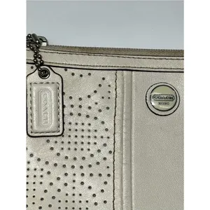 COACH Off White Leather Perforated C Logo Zippered Wristlet w/Cream Lining thumbnail 3