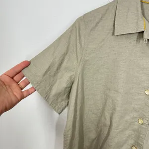Fundamental Coast Linen Blend Short Sleeve Button Up Shirt Camp Top Beige Size S thumbnail 3