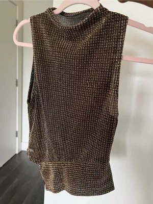 SheIn Sleeveless Metallic Knit Tank Top - Gold/Black thumbnail 4