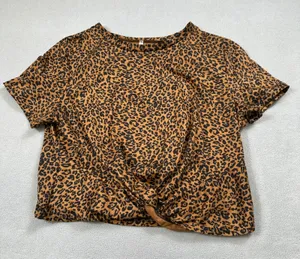 Shein Tunic Top M Womens Leopard Print Twist Front Short Sleeve Cute Blouse thumbnail 1