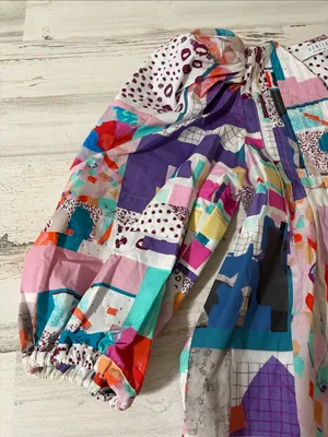 HUNTER BELL Tuckernuck Jenkins Mini Dress Patchwork Print Cotton Puff Sleeve thumbnail 8