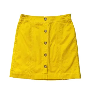 LOFT Sz 2 Sunny Yellow Button Front Utility Mini Skirt Pockets Cotton Blend thumbnail 2