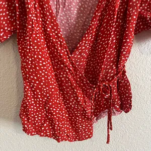 & Other Stories red and white polka dot wrap top blouse thumbnail 2