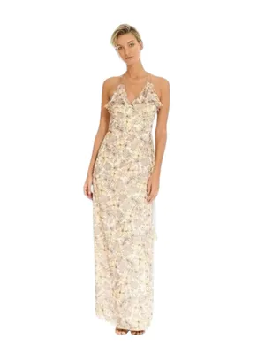 The Jetset Diaries TJD ⚘ Frangipani Maxi Dress ⚘ Gold Print ⚘ Large ⚘ Thigh Slit thumbnail 13